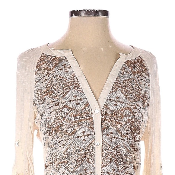 TINY Anthropologie Ivory Embroidered Boho Lurex Silk Blend Blouse Size S - Picture 4 of 9